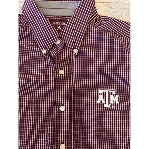 Antigua Texas A&M Aggies Maroon Plaid Button Down Short Sleeve Shirt Men's M
